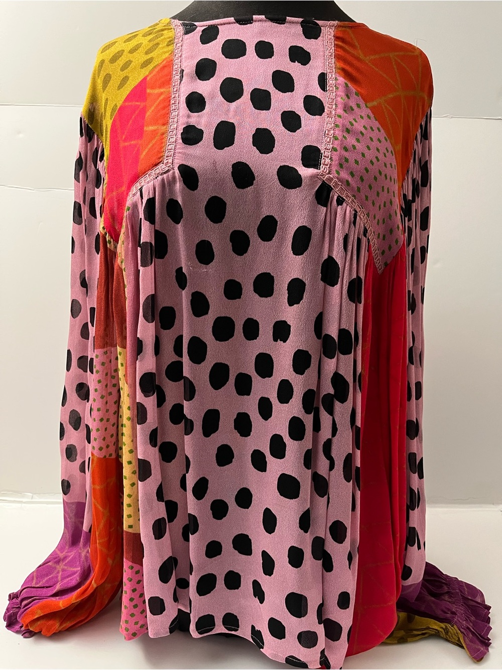 Women’s Polka Dot Patchwork Blouse - Pink Multicolor
